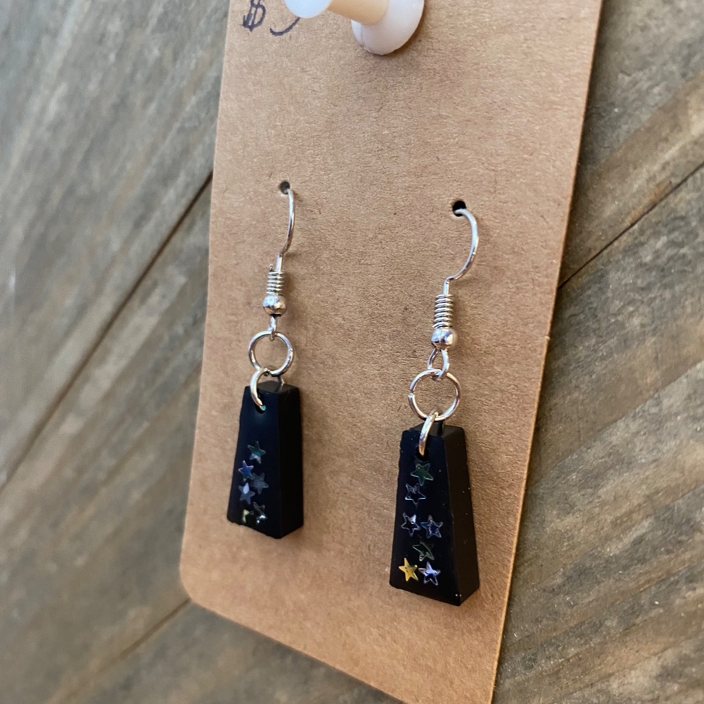 Handmade Black Dangle Earrings With Stars